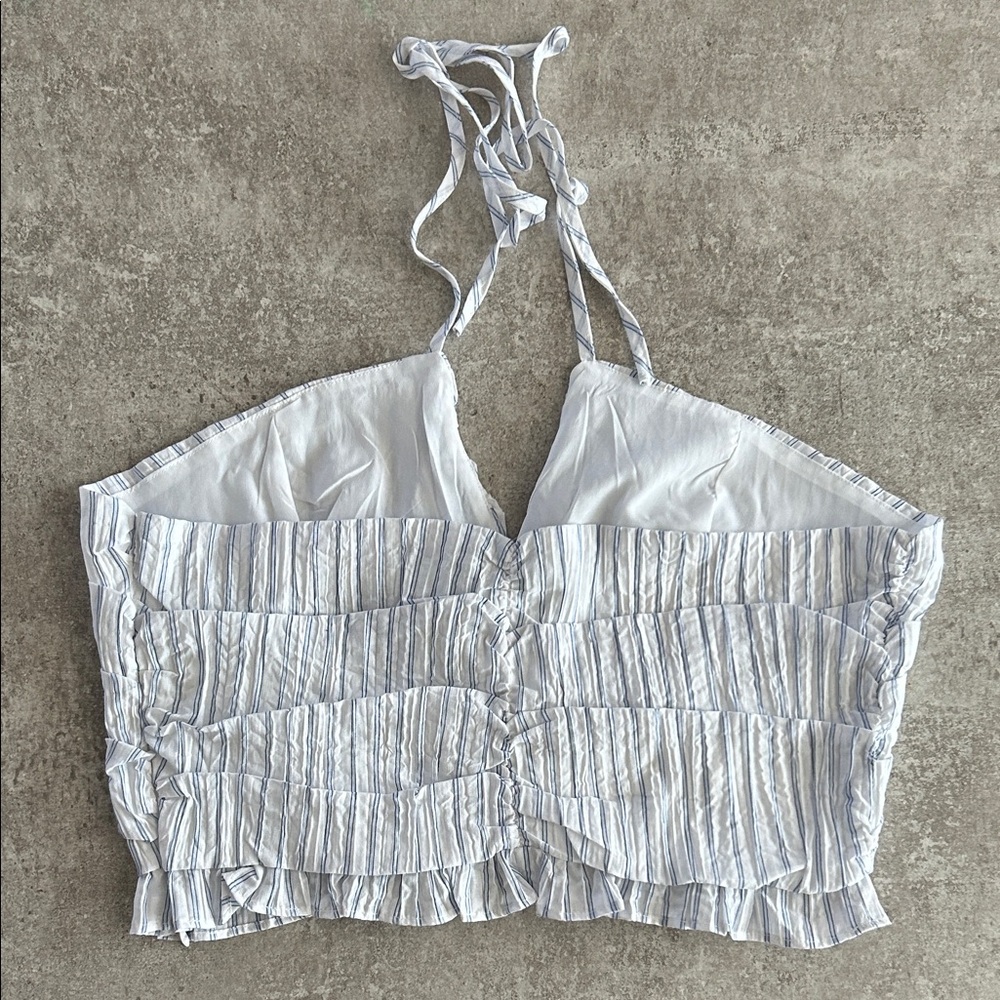 Forever 21 White and Blue Striped Halter Crop Top - Picture 3 of 6